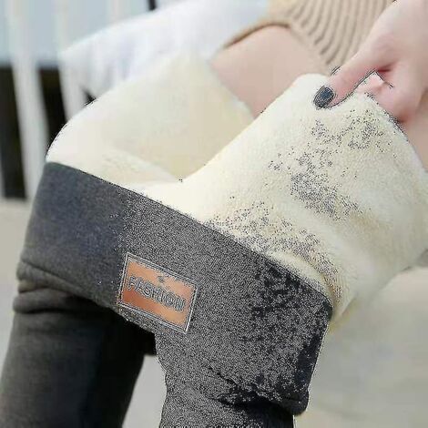 Leggings d'hiver doublés en polaire sherpa pour femme, taille haute, extensibles, épais, en cachemire, chauds et moelleux - Taille S (1/5)