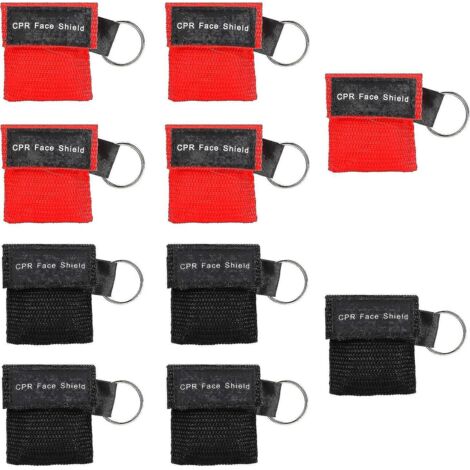 Kit de secours d'urgence 10 pièces avec porte-clés masque de réanimation et bouteille à usage unique pour la formation aux premiers secours ou à l'utilisation d'un défibrillateur automatique externe ( (1/5)