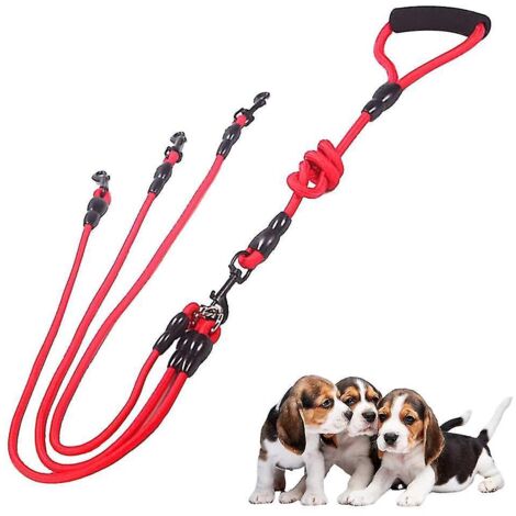 Laisses pour chiens 3 en 1, avec coupleur détachable réglable, laisse à 3 points avec poignée rembourrée pour promener 3 chiens. (1/5)