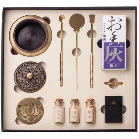 Kit d'encens en cuivre pur pour brûleur, outil et allume-encens (1 ensemble d'outils et fournitures pour poudre d'encens de santal). (1/5)