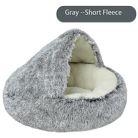 Nouveau lit-niche rond et doux en peluche 2 en 1 avec capuche pour chat et chien, idéal pour l'hiver. Convient également aux petits chiens et chats. Nid pour animaux de compagnie - 50 cm (1/4)
