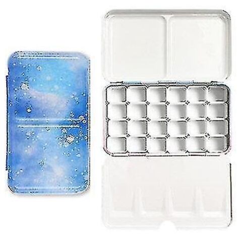 Boîte de rangement en fer pour palettes vides étoilées 24/48 cases avec demi-godets pour aquarelle/huile/acrylique. (1/4)