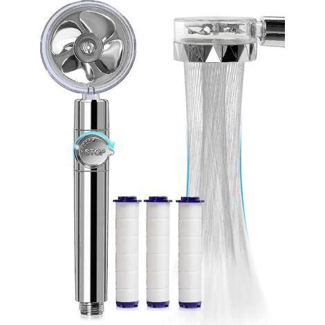 Kit de pommeau de douche turbo à main avec 3 cartouches filtrantes (bleu) - (1/5)