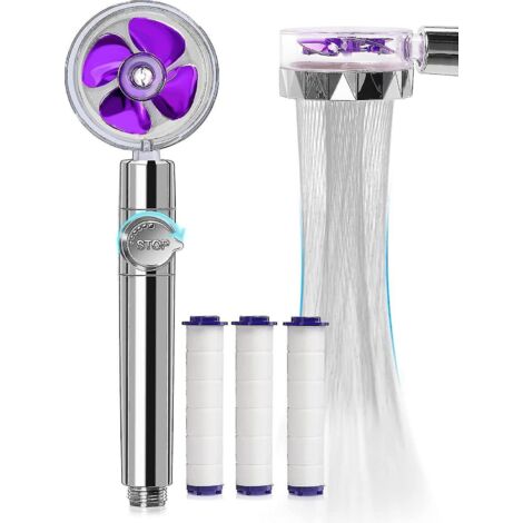 Kit de pommeau de douche turbo à main avec 3 cartouches filtrantes (bleu) - (1/5)