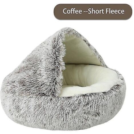 Nouveau lit-niche rond et doux en peluche 2 en 1 avec capuche pour chat et chien, idéal pour l'hiver. Convient également aux petits chiens et chats. Nid pour animaux de compagnie - 50 cm (1/4)