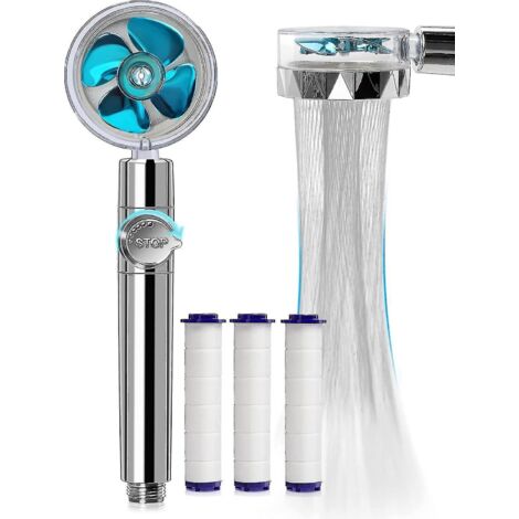 Kit de pommeau de douche turbo à main avec 3 cartouches filtrantes (bleu) - (1/5)