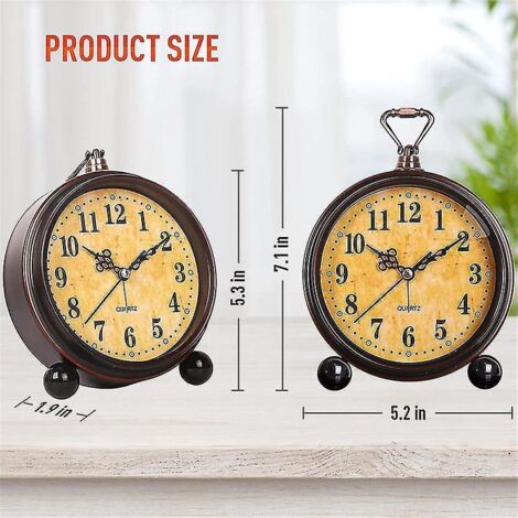 Réveil vintage à piles, veilleuse en métal, super silencieux, horloge à quartz de table ou de bureau. (1/3)