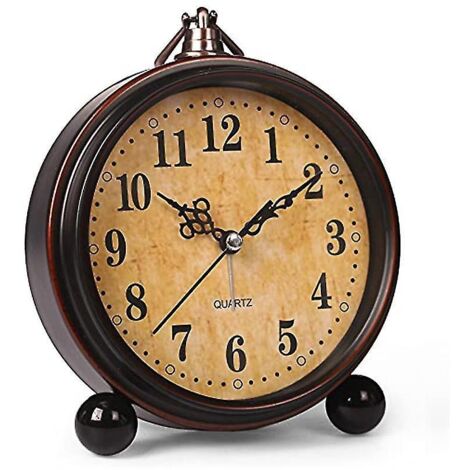 Réveil vintage à piles, veilleuse en métal, super silencieux, horloge à quartz de table ou de bureau. (1/4)