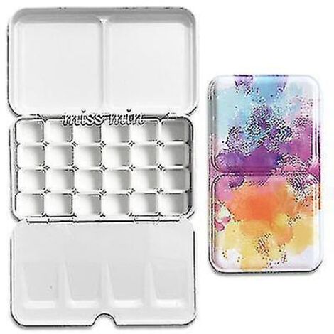 Boîte de rangement en fer pour palettes vides étoilées 24/48 cases avec demi-godets pour aquarelle/huile/acrylique. (1/4)