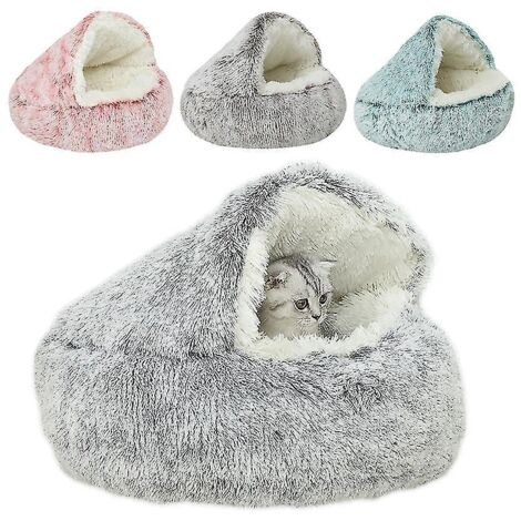 Nouveau lit d'hiver rond et doux en peluche, 2 en 1, avec capuche, pour chat ou chien - 65 cm (1/3)