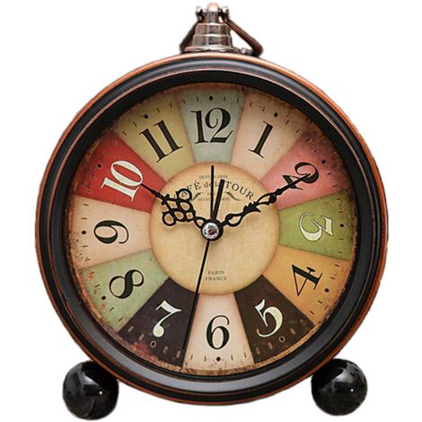 Réveil vintage à piles, veilleuse en métal, super silencieux, horloge à quartz de table ou de bureau. (1/4)