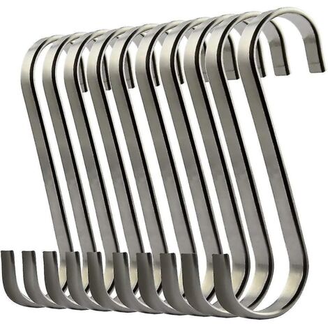 Lot de 10 crochets plats en acier inoxydable en forme de S, crochets pour casseroles, crochets de cuisine, cintres robustes. (1/5)