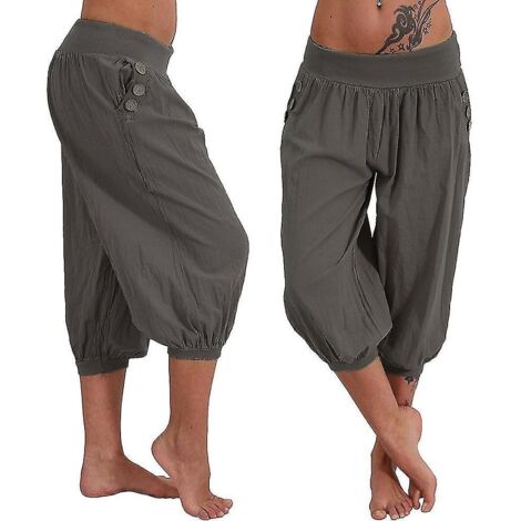 Pantalon de yoga femme, poches latérales, style sarouel, pantacourt, séchage rapide, évacuation de l'humidité, léger, style hippie bohème, bleu clair, mandarine, blanc cassé, taille XL (1/5)