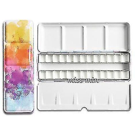 Boîte de rangement en fer pour palettes vides étoilées 24/48 cases avec demi-godets pour aquarelle/huile/acrylique. (1/4)