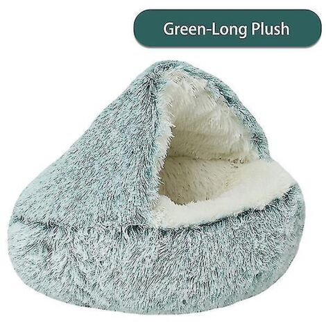 Nouveau lit-niche rond et doux en peluche 2 en 1 avec capuche pour chat et chien, idéal pour l'hiver. Convient également aux petits chiens et chats. Nid pour animaux de compagnie - 50 cm (1/4)