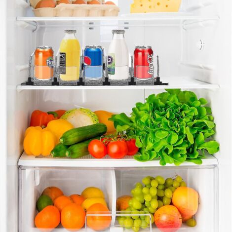 Organisateur de canettes de soda à poussoir automatique pour réfrigérateur, grande capacité, en plastique noir, créatif et pratique (contenance : 38 cm). (1/3)