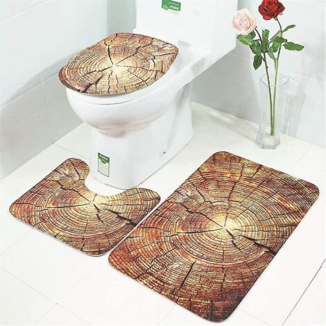 Ensemble de 3 pièces pour salle de bain : tapis de douche, tapis de bain pour les pieds et housse de siège de toilette. (1/4)