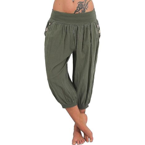 Pantalon de yoga femme, poches latérales, style sarouel, pantacourt, séchage rapide, évacuation de l'humidité, léger, style hippie bohème, bleu clair, mandarine, blanc cassé - 4XL (1/5)
