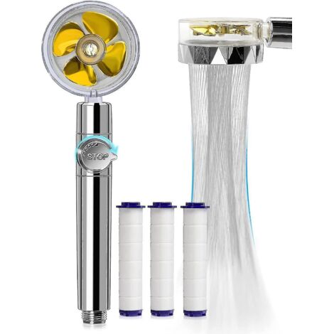 Kit de pommeau de douche turbo à main avec 3 cartouches filtrantes (bleu) - (1/5)