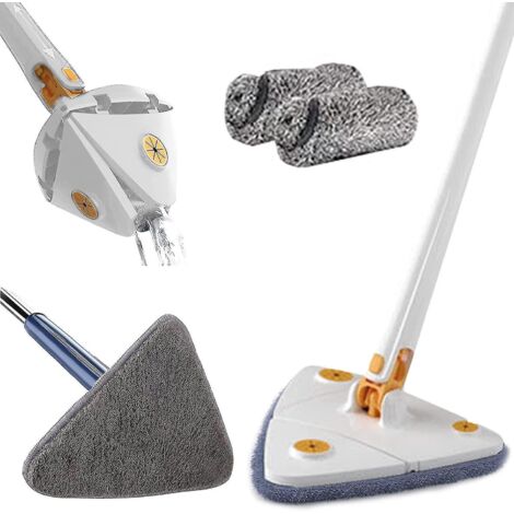Balai de nettoyage rotatif à 360° réglable, manche long, balai triangulaire, balai essoreur réutilisable, manche en acier inoxydable (1/5)