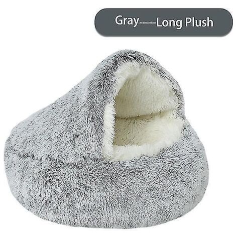 Nouveau lit d'hiver rond et doux en peluche, 2 en 1, avec capuche, pour chat ou chien - 65 cm (1/4)