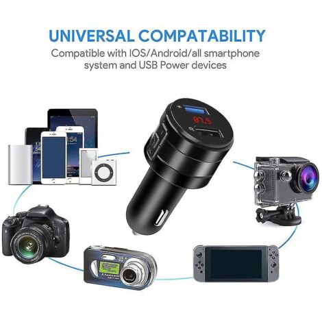 Émetteur FM Bluetooth pour voiture, double prise USB, chargeur, adaptateur auxiliaire, mains libres, charge rapide. (1/4)