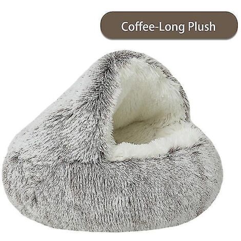 Nouveau lit d'hiver rond et doux en peluche, 2 en 1, avec capuche, pour chat ou chien - 65 cm (1/4)