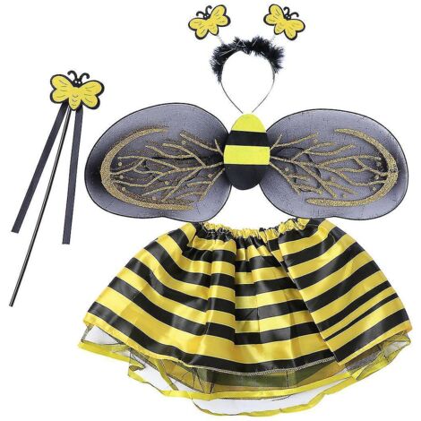 Ensemble de 4 pièces : déguisement d'abeille, bandeau, baguette magique, tutu et jupe. Tenue de fée pour fille (abeille). (1/3)