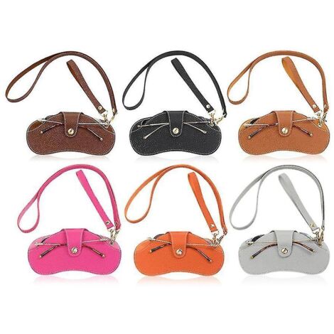 Étui à lunettes rétro en cuir PU, étui à lunettes de soleil portable, protection à suspendre autour du cou, orange (1/5)