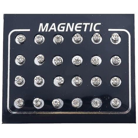 Lot de 12 paires de boucles d'oreilles magnétiques unisexes incrustées de strass, sans perçage - 7 mm - Blanc-7mm (1/5)