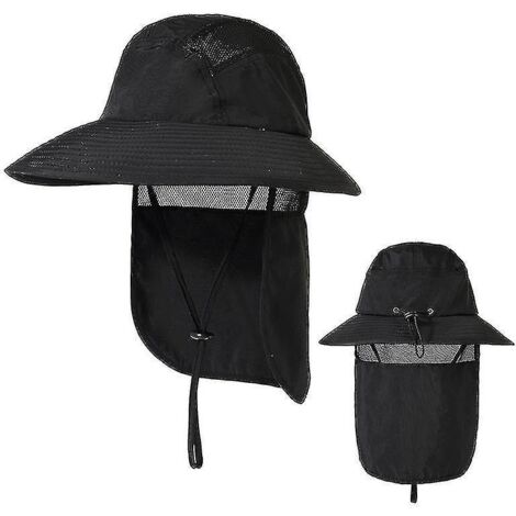 Casquette de pêche pour homme, protection solaire UPF 50+, large bord et rabat de nuque, noire (1/3)