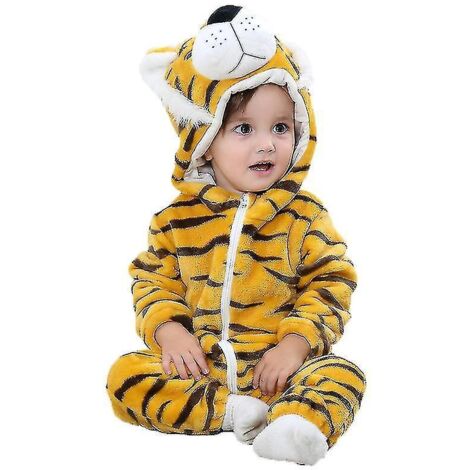Combinaison bébé animal en flanelle à capuche pour l'hiver et l'automne - 80 cm - tigre-80cm (1/5)