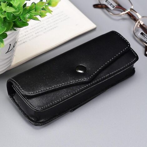 Étui à lunettes haut de gamme en cuir de vachette, portable et doté d'une ceinture, pour homme. Boîte de rangement pour lunettes de lecture, téléphone et outils inclus. Noir. (1/5)