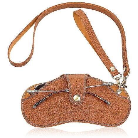 Étui à lunettes rétro en cuir PU, étui à lunettes de soleil portable, protection à suspendre autour du cou, marron (1/4)