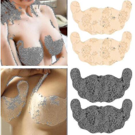 2 paires de coussinets adhésifs invisibles pour soutien-gorge sans bretelles, effet liftant, en forme de U, avec bande adhésive et gel, taille L.-L (1/4)