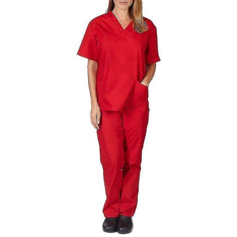 Ensemble médical unisexe (chemise et pantalon) pour médecin, infirmier ou dentiste - Taille M - Rouge-M (1/5)