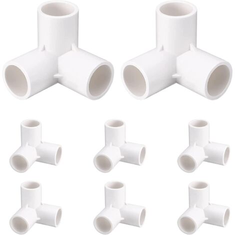 Raccord coudé 3 voies en PVC, 20 mm, qualité mobilier, pour tuyaux d'eau, sortie en T, idéal pour étagères et supports de jardin en PVC (blanc, lot de 8). (1/5)