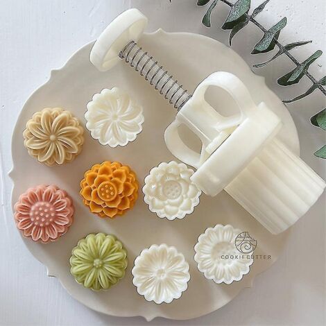 Moule à mini-gâteaux de lune fleuris (20 g) - Gâteau aux haricots mungo - Marguerite, tournesol, lotus - Tampon à biscuits - Fête de la mi-automne - Pâtisserie pressée à la main (1/5)