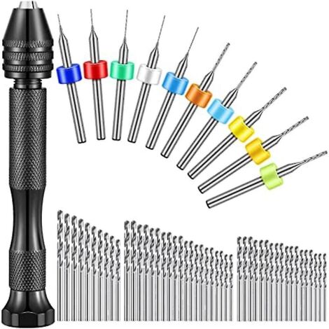 Ensemble de 59 forets à main, 49 mini forets hélicoïdaux pour perceuse à main avec étau à broche métallique et 10 forets à carburateur. (1/5)
