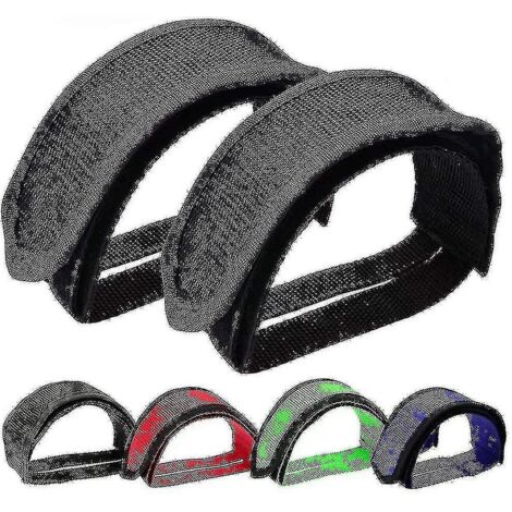 Lot de 2 pédales de vélo avec cale-pieds pour vélo à pignon fixe, noires. (1/5)