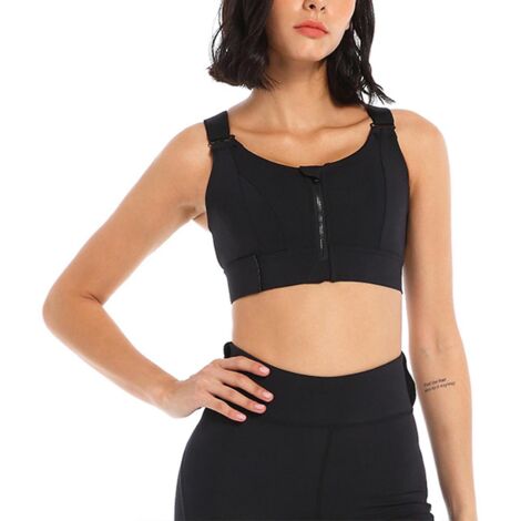 Soutien-gorge de sport grande taille pour femme, antichoc et à absorption rapide de la transpiration, idéal pour le vélo et la course à pied - XL - Noir (1/5)