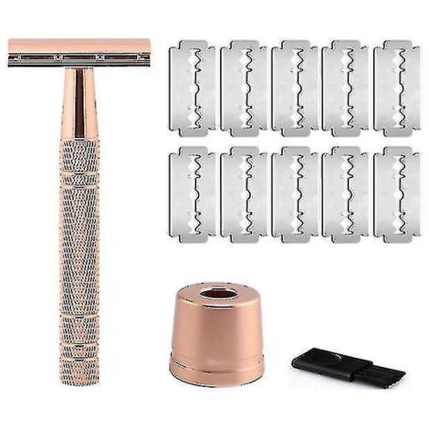 Rasoir de sécurité classique à double tranchant Rose Gold Razor pour hommes et femmes - Épilation - 10 lames de rasage offertes (1/5)