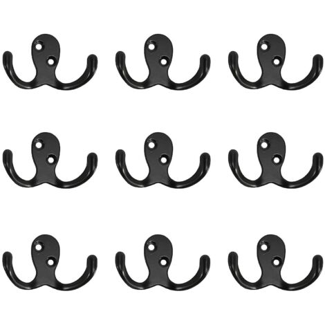 10 crochets muraux robustes à double pointe avec 20 vis - Crochets doubles rétro pour peignoirs - (1/5)