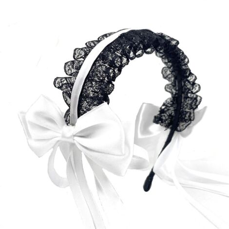 Bandeau en dentelle avec ruban, ornement de cheveux raffiné pour femme, idéal pour le cosplay et les spectacles. Blanc. (1/4)