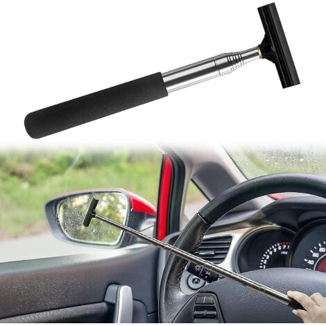 Essuie-glace de rétroviseur de voiture, raclette de vitre rétractable, petite raclette de nettoyage d'eau pour rétroviseur latéral avec manche télescopique long, noir (1/4)