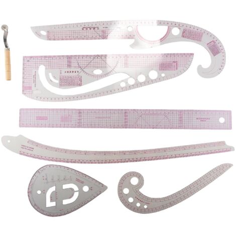 Kit de mesure de tailleur 7 pièces, règle transparente pour la couture et le dessin, mètre ruban, courbe française pour manches et bras (1/5)
