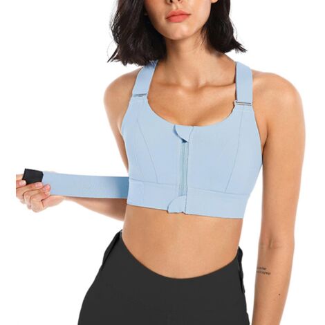 Soutien-gorge de sport grande taille pour femme, antichoc, à absorption rapide de la transpiration, idéal pour le vélo et la course à pied - Bleu - Taille L (1/5)