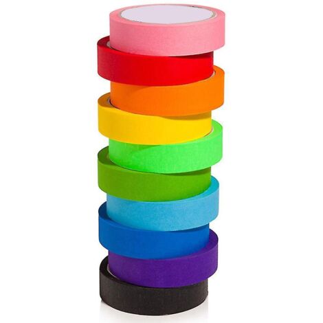 Lot de 10 rouleaux de ruban adhésif coloré de 20 m, couleurs arc-en-ciel, facile à déchirer, pour la décoration de la maison et du bureau. (1/5)