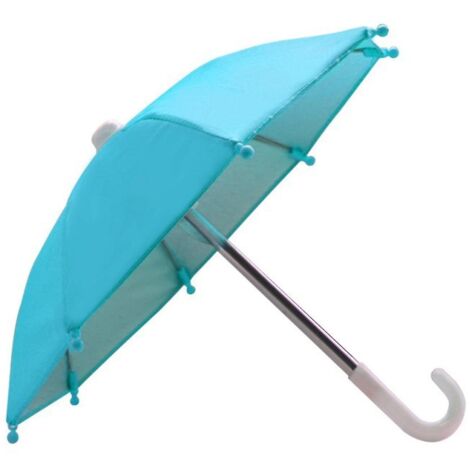 Mini parapluie portable d'extérieur étanche pour téléphone, protection contre les petites poupées décoratives, bleu clair. (1/4)