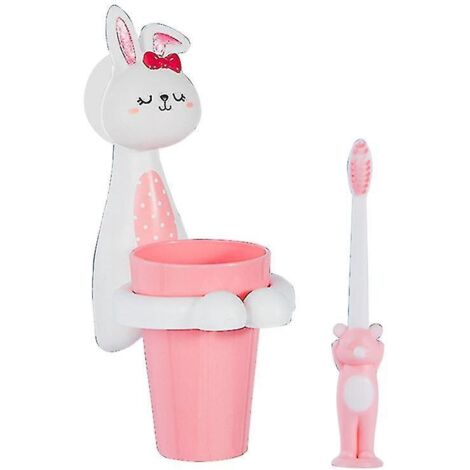 Porte-brosse à dents mural pour enfants, gobelet à brosses à dents, porte-gobelets à laver - Lapin blanc (1/4)